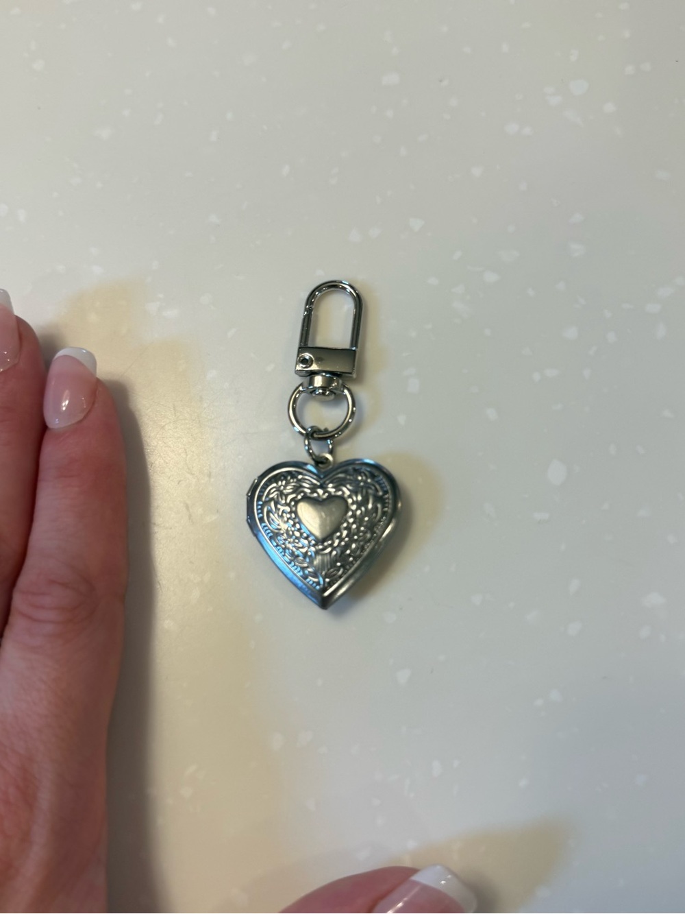 Silver Heart Locket Keychain Charm - Women Accessories